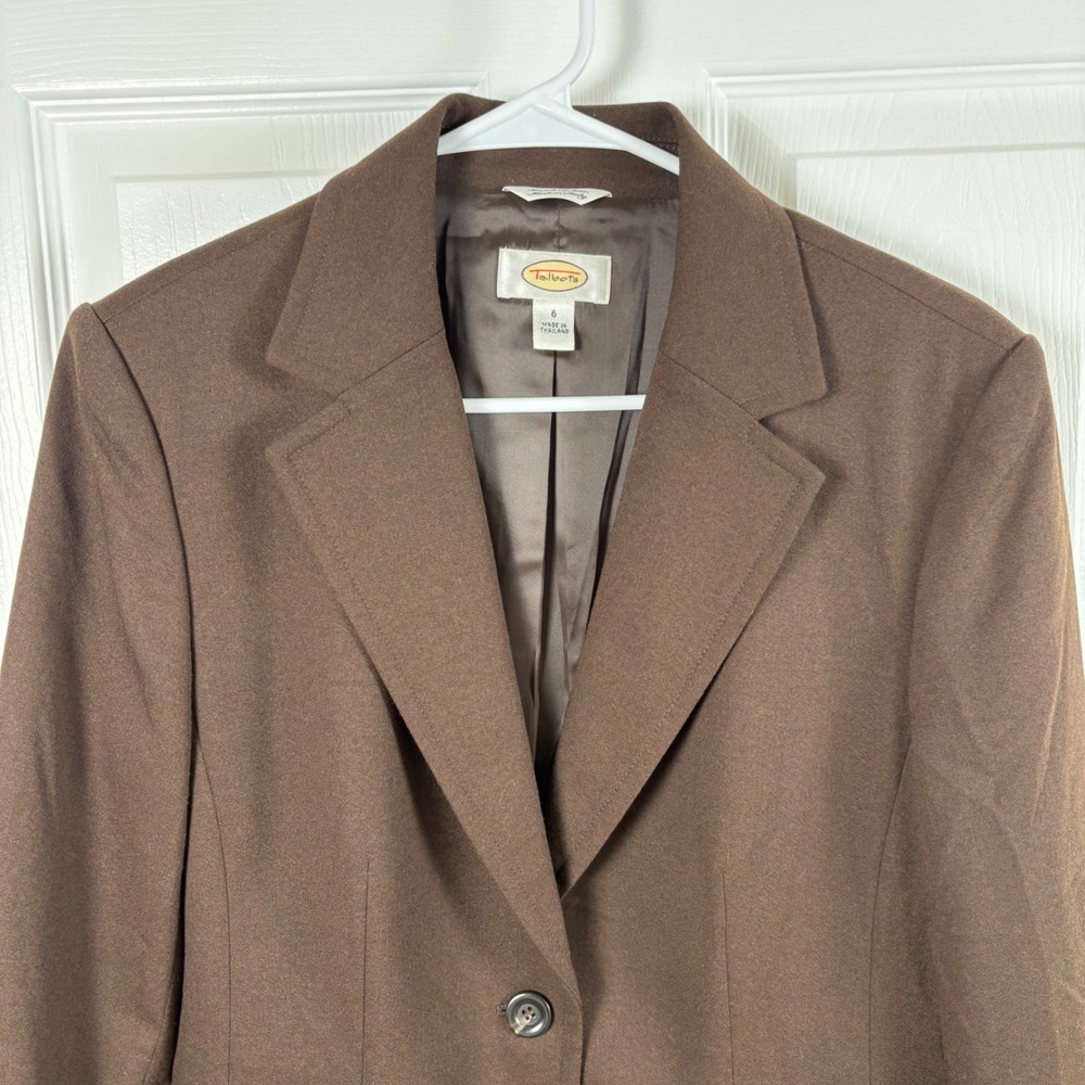 Talbots Wool Blend Blazer 6 Brown Stretch Made in Italy Academia Professional - Picture 5 of 8